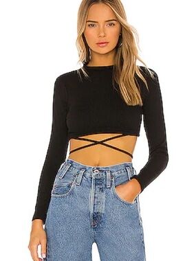 Superdown Mia Black Long-Sleeve Wrap Crop